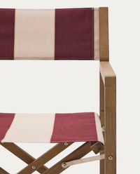 VILARA burgundy and beige striped outdoor folding chair made of FSC 100% solid acacia wood