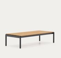 SORELLS coffee table in gray aluminum and teak wood 63 x 144,6 cm FSC 100%