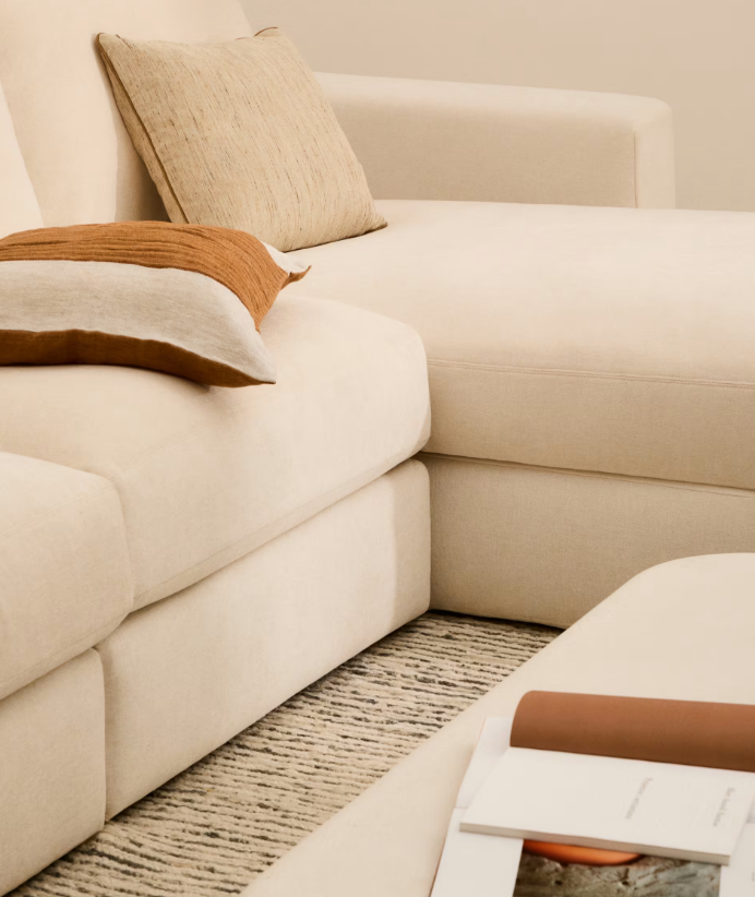 ALEA ecru chenille 4-seater modular sofa with removable cover, 310cm