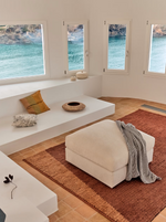 ALEA ecru chenille footrest with removable cover, 90 x 90cm