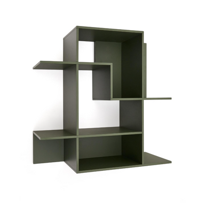 INA modular shelving unit in green lacquered MDF
