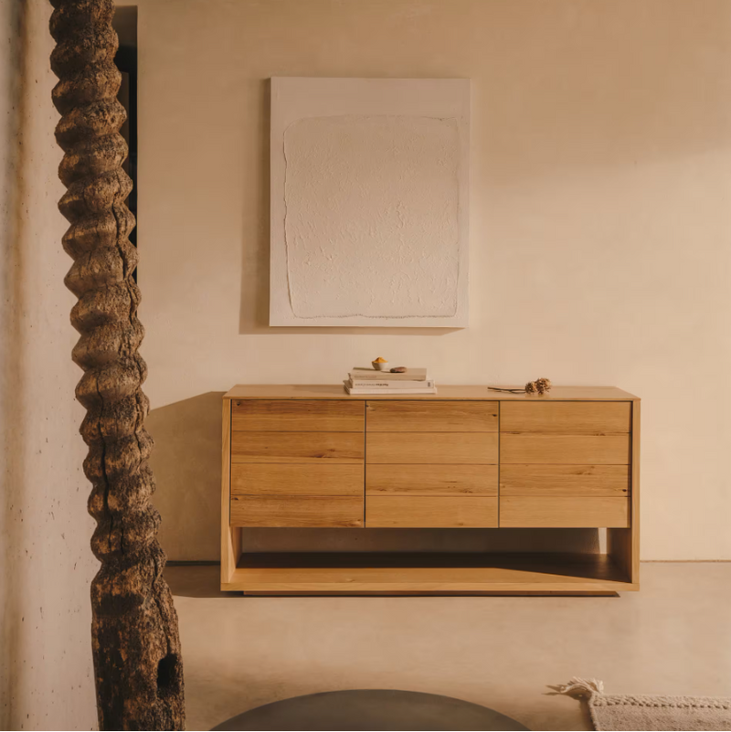 ALGUEMA Komoda s 3 vrata od hrastovog furnira s prirodnom završnom obradom