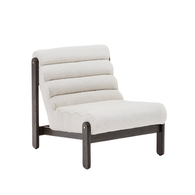 MAGIRA Armchair in white bouclé and solid oak wood with a dark finish