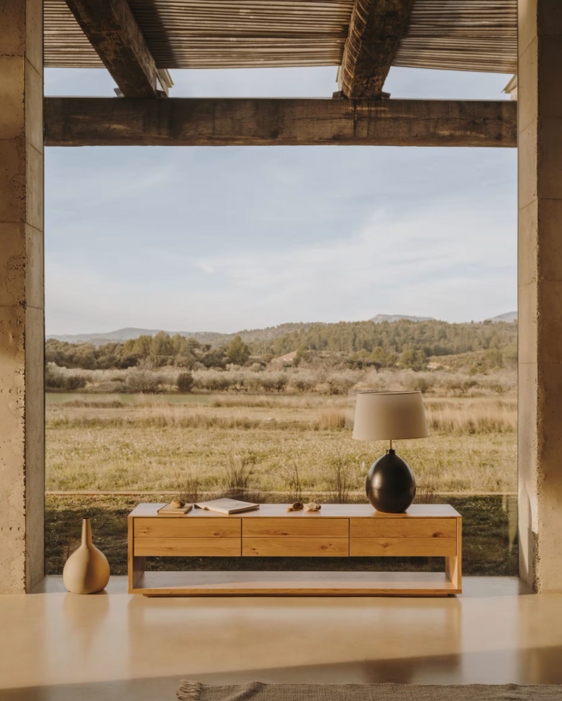 ALGUEMA TV stalak s 3 ladice od hrastovog furnira s prirodnom završnom obradom