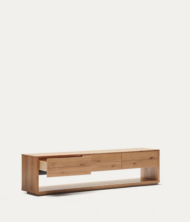 ALGUEMA TV stalak s 3 ladice od hrastovog furnira s prirodnom završnom obradom