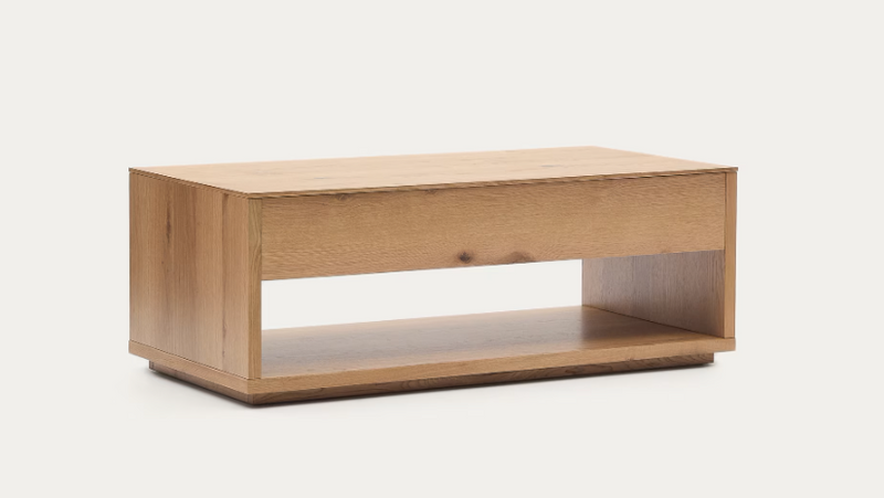 ALGUEMA Raisable coffee table in oak veneer with natural finish
