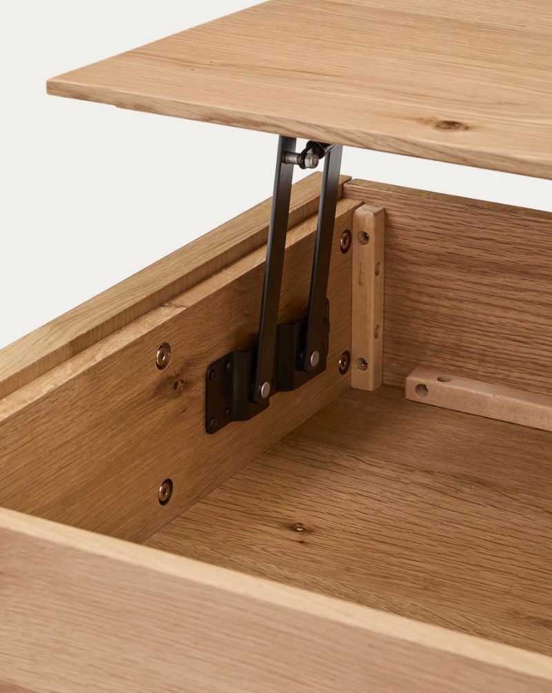 ALGUEMA Raisable coffee table in oak veneer with natural finish