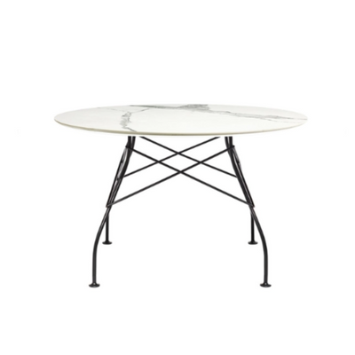 GLOSSY Round table marble top black frame