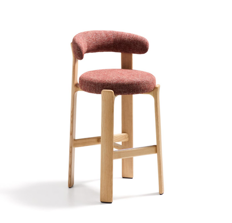 GRANITE Stool in terracotta chenille and solid ash wood