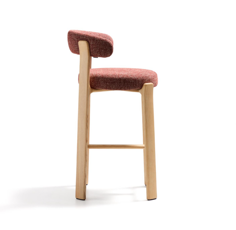 GRANITE Stool in terracotta chenille and solid ash wood