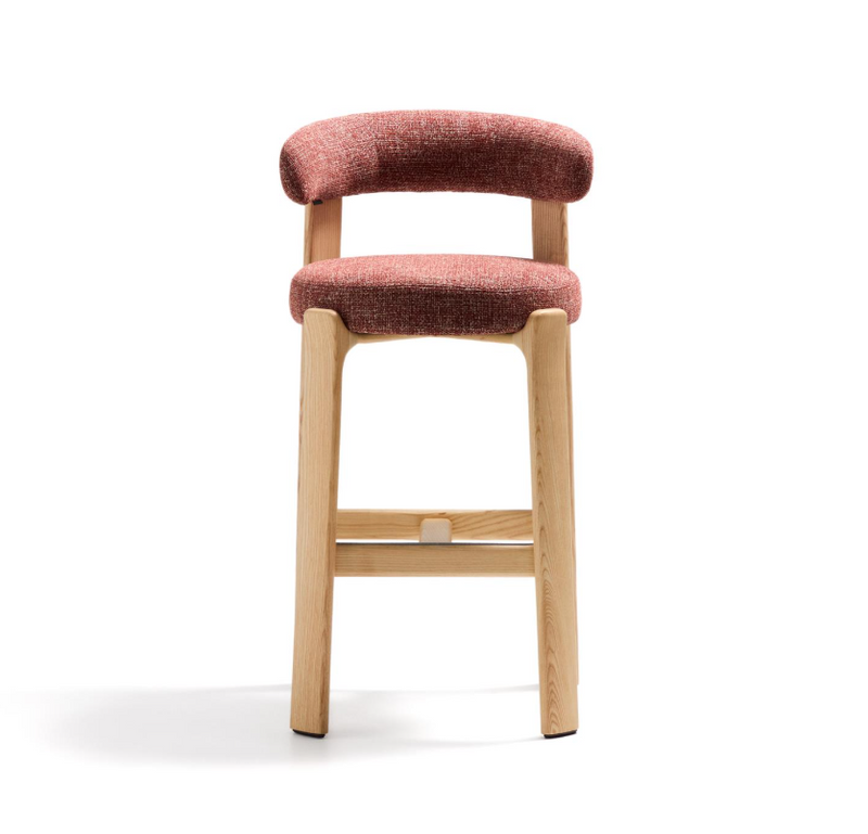 GRANITE Stool in terracotta chenille and solid ash wood