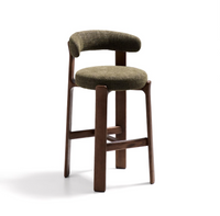 GRANITE Stool in green chenille and solid ash wood