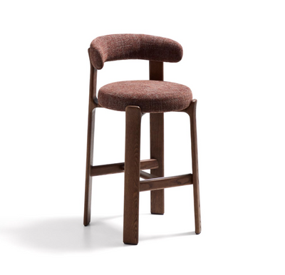 GRANITE Stool in brown chenille and solid ash wood