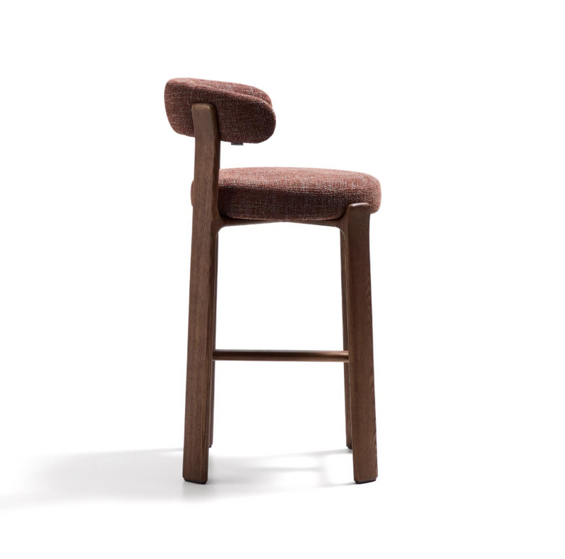 GRANITE Stool in brown chenille and solid ash wood