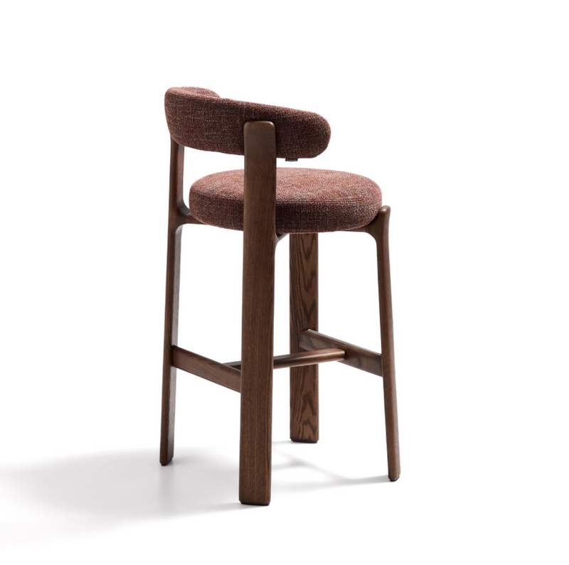 GRANITE Stool in brown chenille and solid ash wood