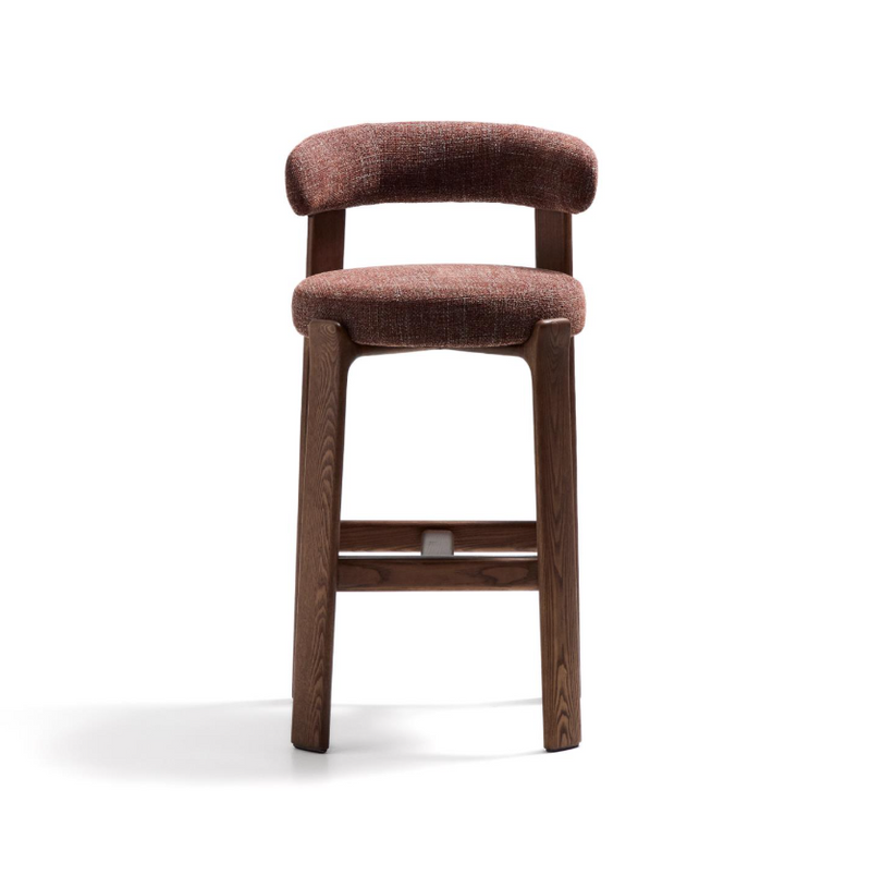 GRANITE Stool in brown chenille and solid ash wood