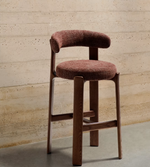 GRANITE Stool in brown chenille and solid ash wood