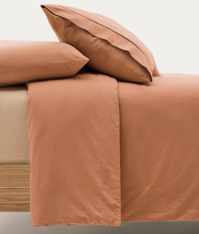 CALINE Set of duvet cover and pillowcases in 100% percale cotton terracotta