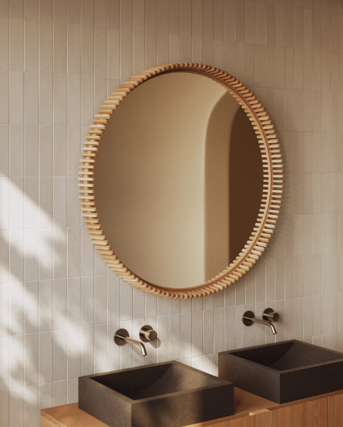 POLKE Ogledalo od tikovine Ø 100 cm