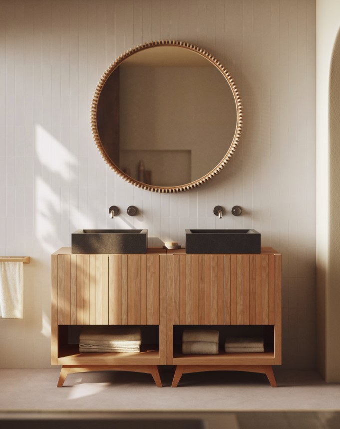 POLKE Ogledalo od tikovine Ø 100 cm