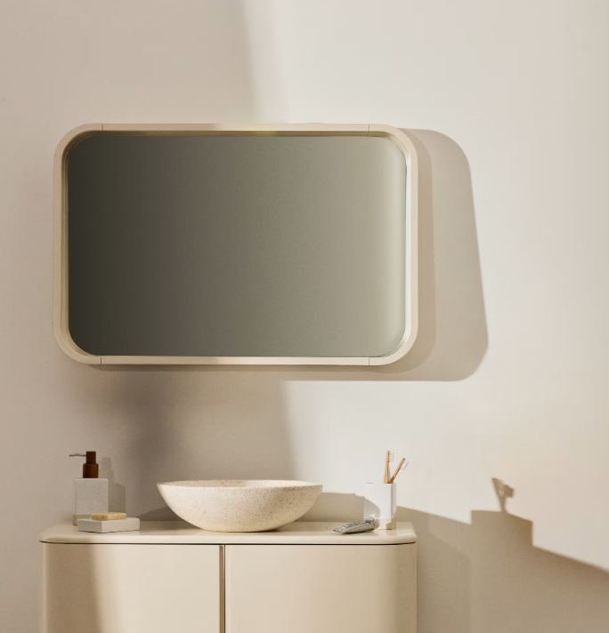 SALAYA Ogledalo od lakirane bež laminirane šperploče boje jasena 90 x 60 cm