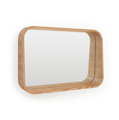 SALAYA ash laminated plywood framed mirror in a natural finish, 90 x 60 cm