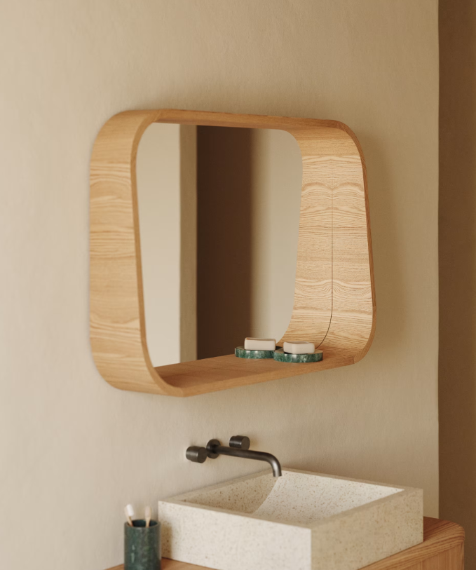 SALAYA Ogledalo s okvirom od laminirane šperploče od jasena u prirodnoj završnoj obradi, 90 x 60 cm