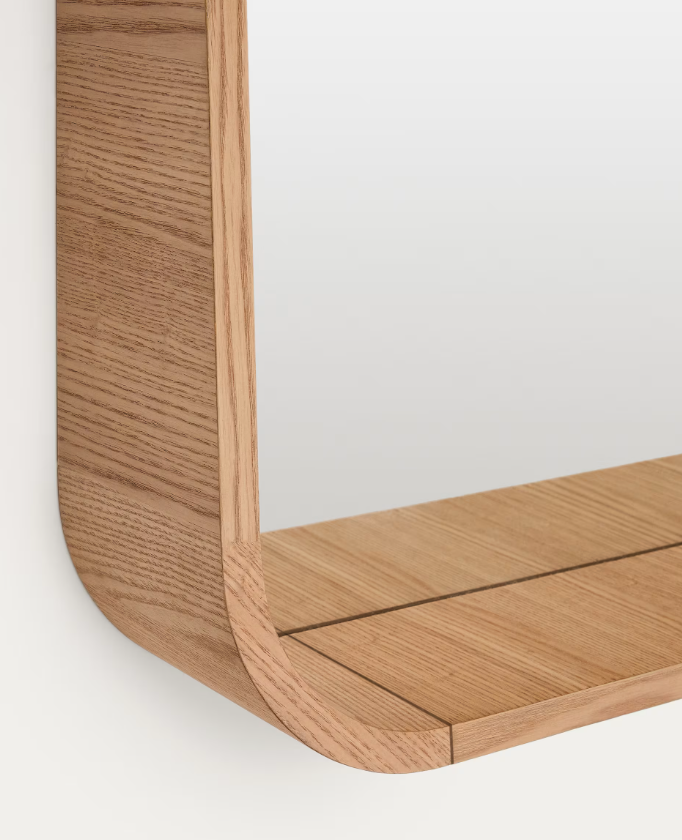 SALAYA Ogledalo s okvirom od laminirane šperploče od jasena u prirodnoj završnoj obradi, 90 x 60 cm