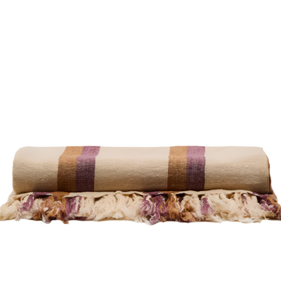 ARVEN Multicoloured striped 100% linen blanket