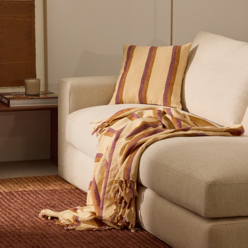 ARVEN Višebojni prugasti pokrivač od 100% lana