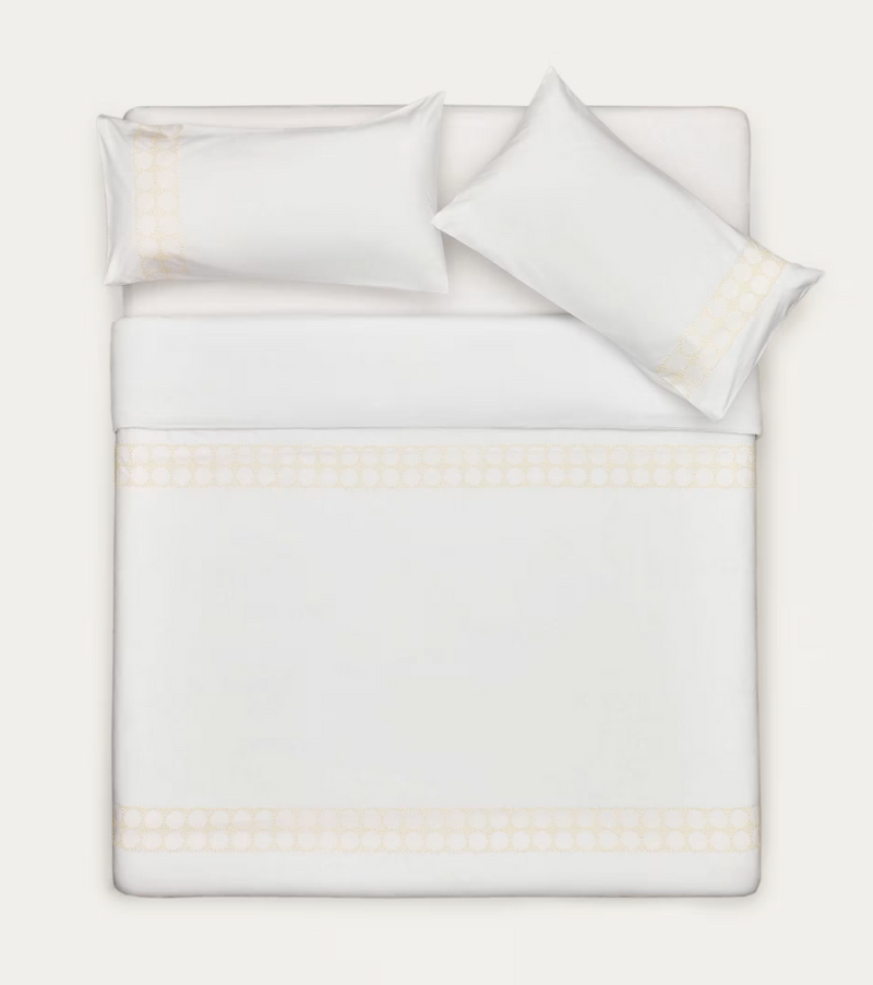 TEIA Cotton percale duvet cover and pillowcase set in white with floral embroidery