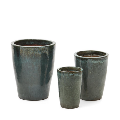 ROTJA Set od 3 terakota žardinjere s glazuriranom plavom završnom obradom Ø 26 / 35 / 47 cm