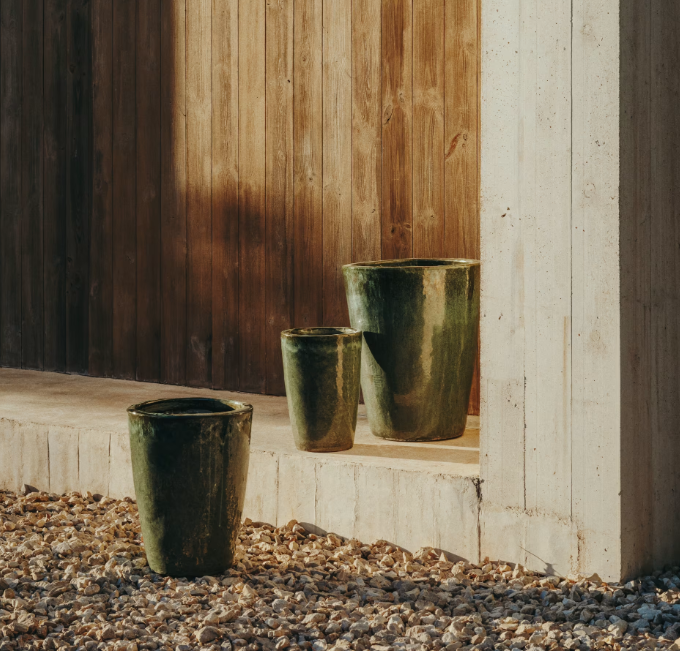 ROTJA set of 3 terracotta planters with glazed blue finish Ø 26 / 35 / 47 cm