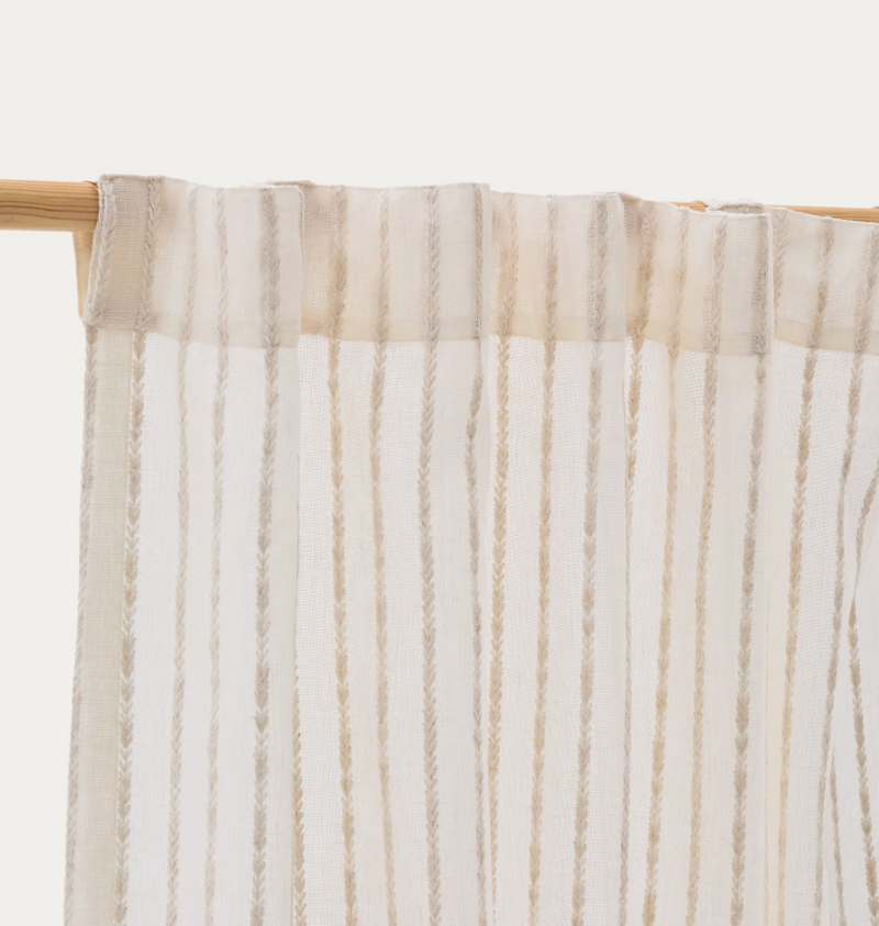 ARAMI Curtain with braided jute embroidery detail