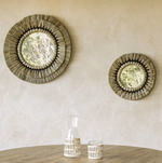 AKILA okruglo ogledalo izrađeno od bež prirodnih vlakana i crnog pamučnog konopca, 60 cm