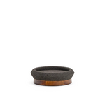NARO centrepiece in black stone and teak wood Ø30cm