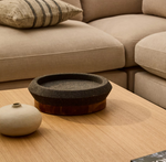 NARO centrepiece in black stone and teak wood Ø30cm