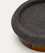 NARO centrepiece in black stone and teak wood Ø30cm