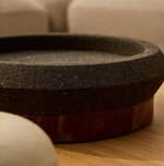 NARO centrepiece in black stone and teak wood Ø30cm