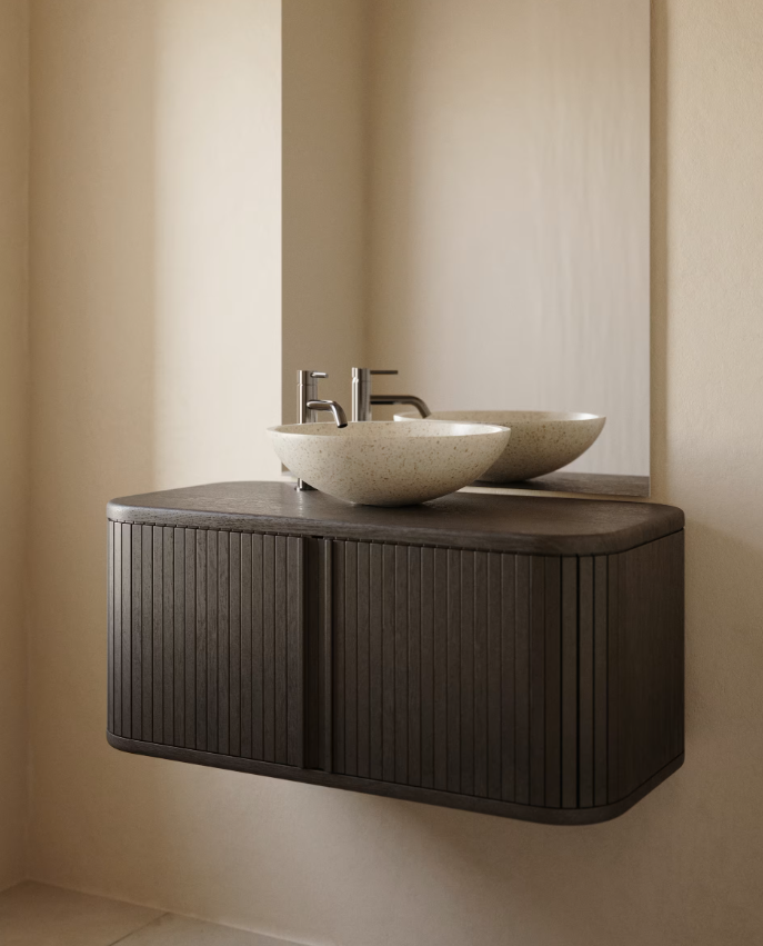 MAILEN bathroom cupboard in ash veneer in a dark finish, 90 x 45 cm