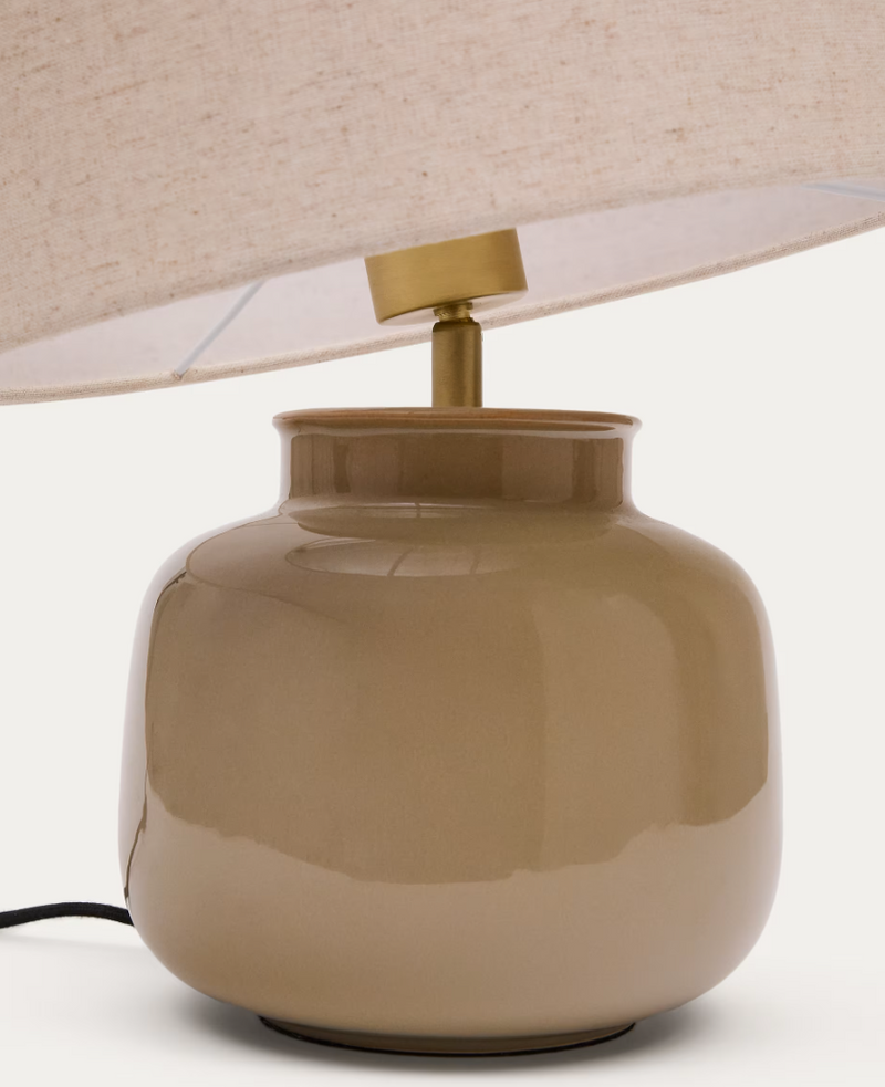 TAY Zelena keramička i bež lanena stolna lampa