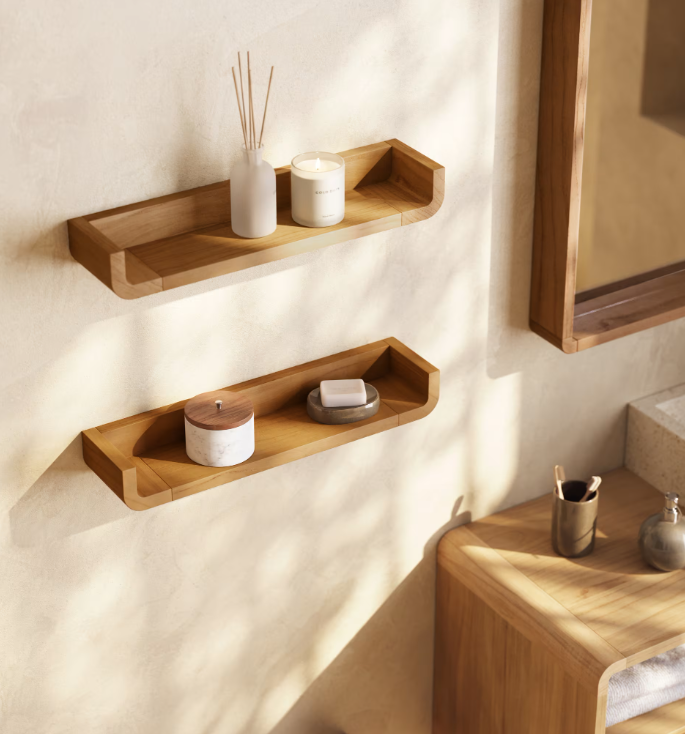 SHAMEL Set od 2 police od masivne tikovine 50 x 5 cm