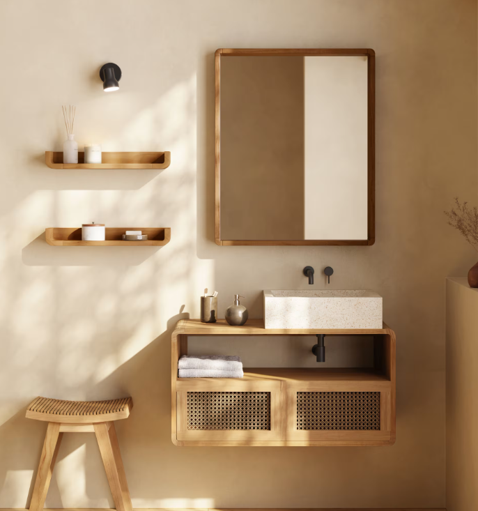 SHAMEL Set od 2 police od masivne tikovine 50 x 5 cm