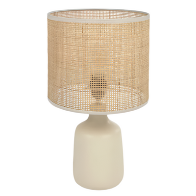 ERNA Table lamp in white ceramic and bamboo with natural finish