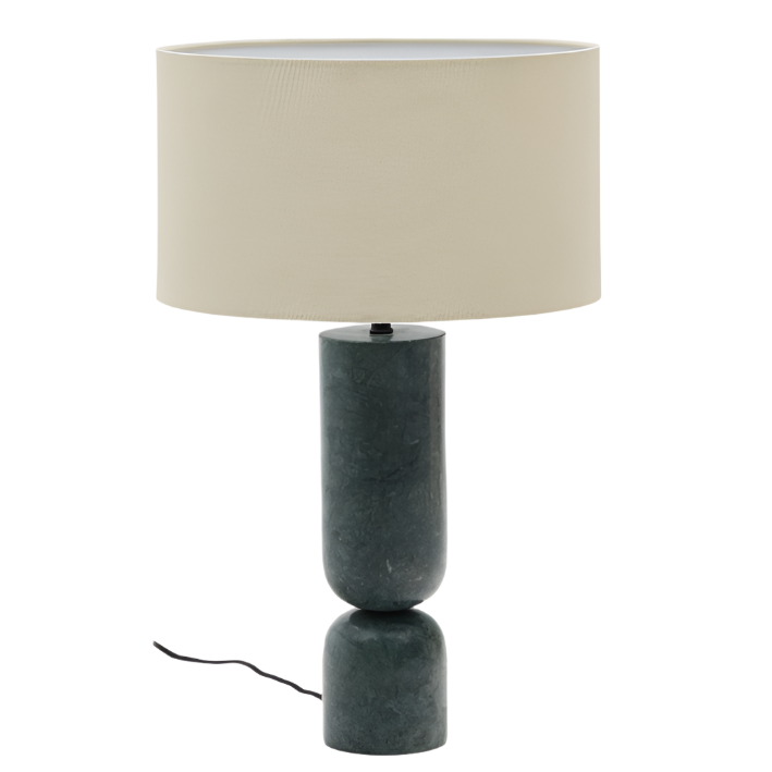VEX Table lamp in green marble with a grey linen shade