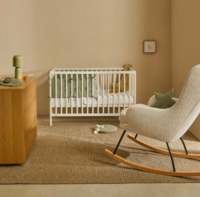 SHANTAL solid ash wood cot in white finish, 60 x 120 cm