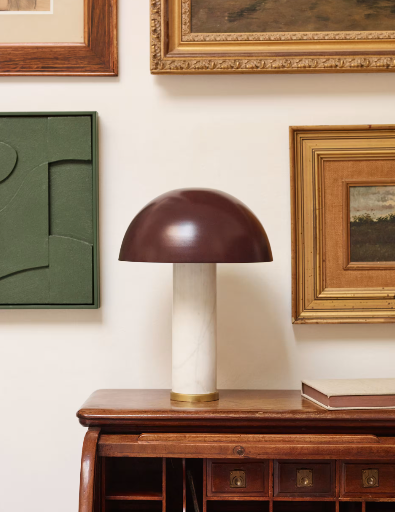 ZORIONE Table lamp in white marble and metal, with a painted brown finish