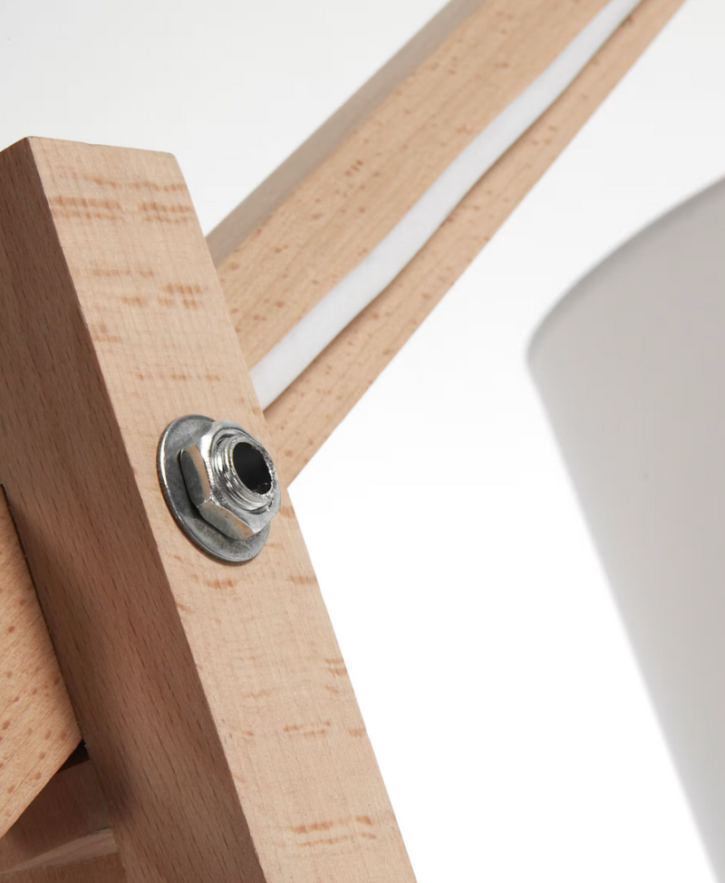 RIAZ Floor lamp in beech wood with white lampshade