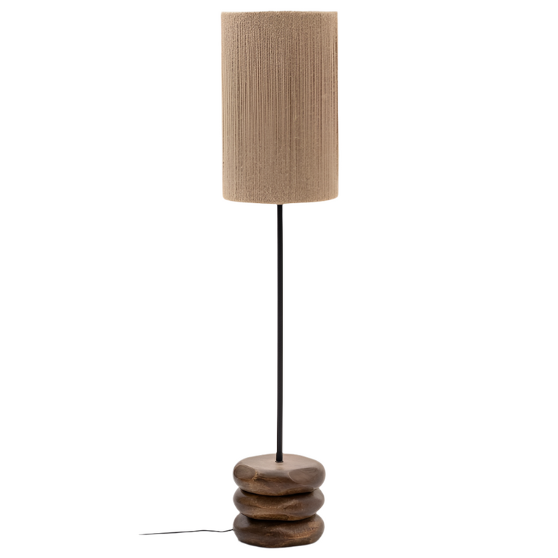 KOR Floor lamp made of jute and acacia wood in a dark finish