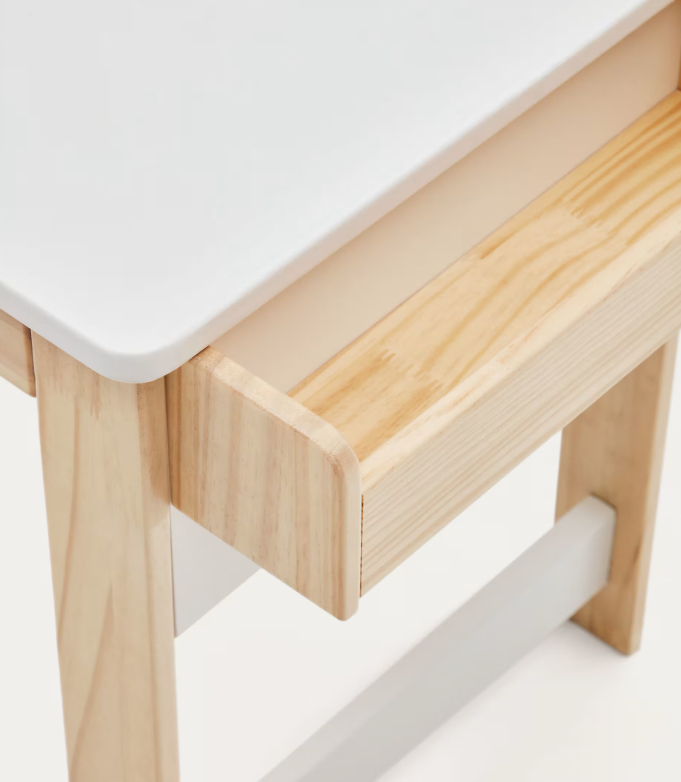 SERWA desk in white MDF and solid pine legs and details